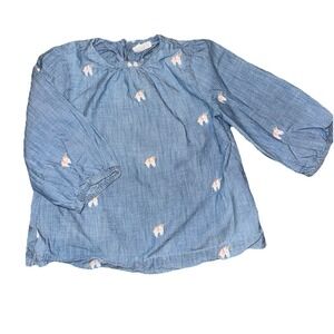 Crew Cuts Girls Size 8 Unicorn Embroidered Blue Top J. Crew 100% Cotton
